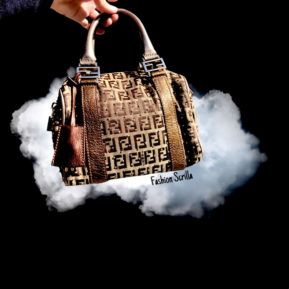 Fendi Zuchino Metallic Tobacco Brown Studded Gold Mini Forever Boston - Picture 4 of 13